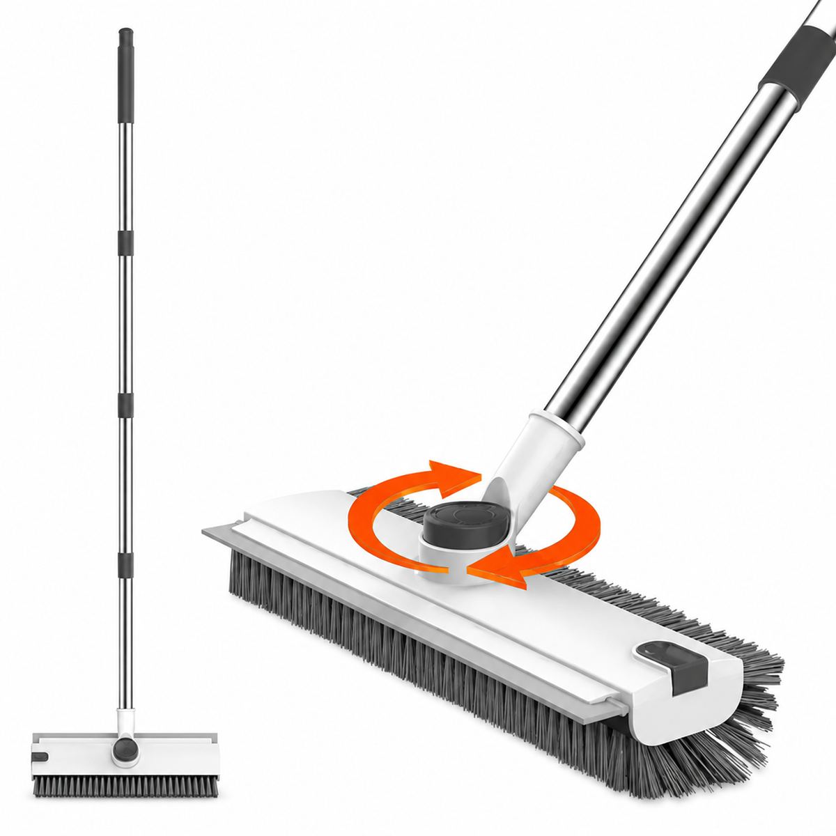 FLOORVEXA 3-in-1 floor cleaning brush with adjustable long handle and rotating scrub brush head
